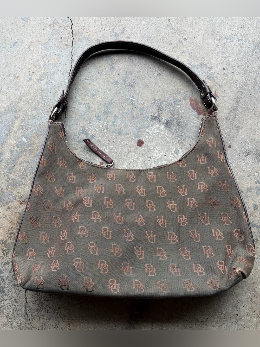 Dooney & Bourke Small Logo Hobo Shoulder Bag Brown Zip Monogram